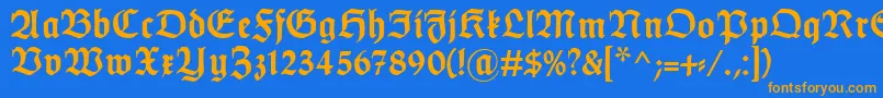 フォントHumboldtfrakturBold – オレンジ色の文字が青い背景にあります。