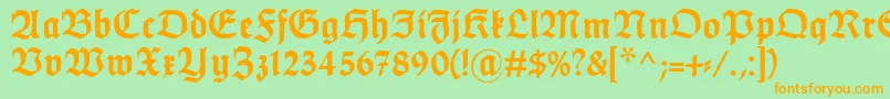 フォントHumboldtfrakturBold – オレンジの文字が緑の背景にあります。