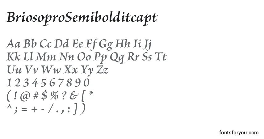Czcionka BriosoproSemibolditcapt – alfabet, cyfry, specjalne znaki
