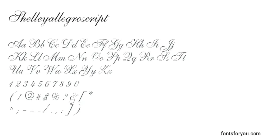 Shelleyallegroscript-fontti – aakkoset, numerot, erikoismerkit