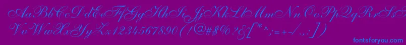 Shelleyallegroscript-Schriftart – Blaue Schriften auf violettem Hintergrund