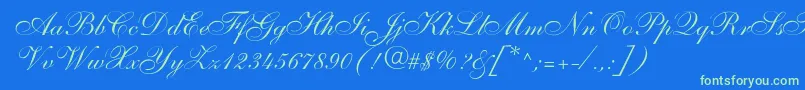 Shelleyallegroscript-Schriftart – Grüne Schriften auf blauem Hintergrund