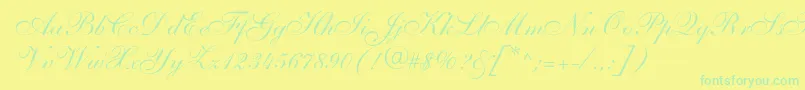 Shelleyallegroscript-Schriftart – Grüne Schriften auf gelbem Hintergrund