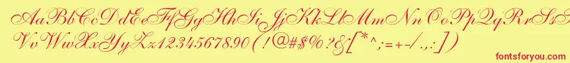 Shelleyallegroscript-Schriftart – Rote Schriften auf gelbem Hintergrund