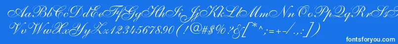 Shelleyallegroscript-Schriftart – Weiße Schriften auf blauem Hintergrund