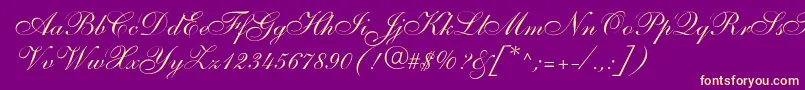 Fonte Shelleyallegroscript – fontes amarelas em um fundo roxo