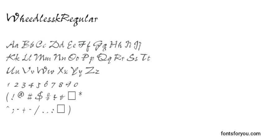 Czcionka WheedlesskRegular – alfabet, cyfry, specjalne znaki