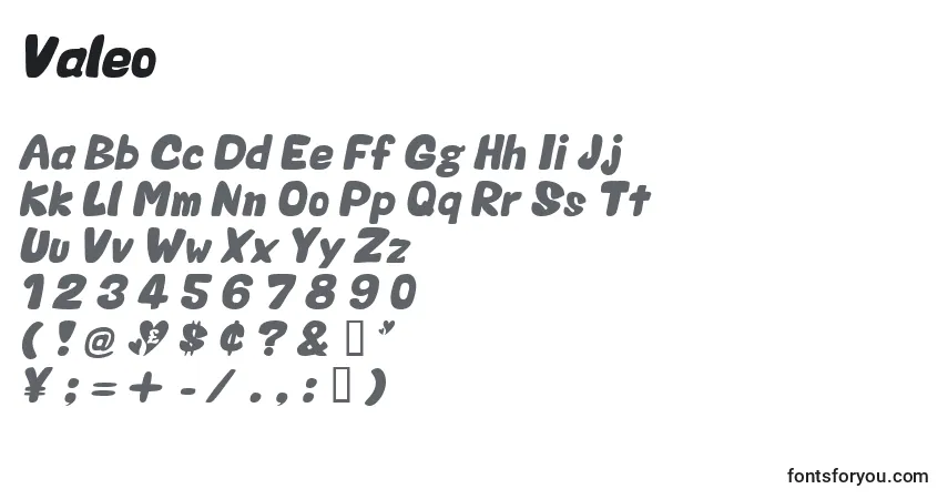 Schriftart Valeo – Alphabet, Zahlen, spezielle Symbole