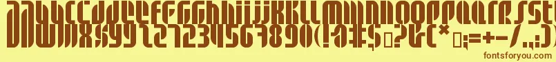 フォントBdalm ffy – 茶色の文字が黄色の背景にあります。