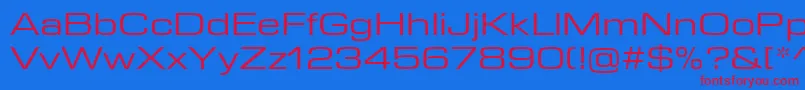EurostileNextLtComRegularExtended Font – Red Fonts on Blue Background