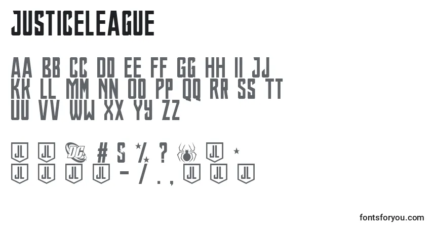 A fonte JusticeLeague – alfabeto, números, caracteres especiais
