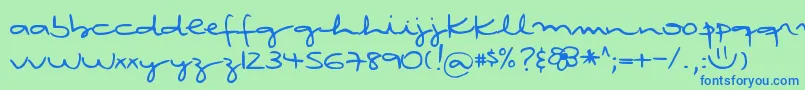 DjbRubiasTinyScript-Schriftart – Blaue Schriften auf grünem Hintergrund