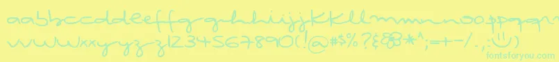 DjbRubiasTinyScript-Schriftart – Grüne Schriften auf gelbem Hintergrund