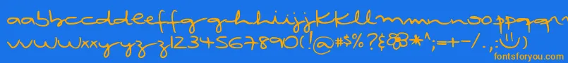 DjbRubiasTinyScript Font – Orange Fonts on Blue Background