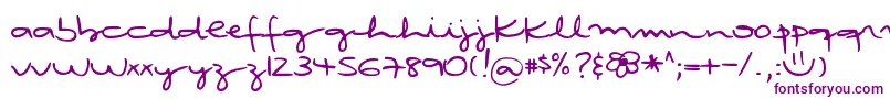 DjbRubiasTinyScript-Schriftart – Violette Schriften auf weißem Hintergrund