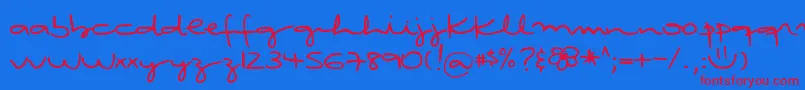 DjbRubiasTinyScript-Schriftart – Rote Schriften auf blauem Hintergrund