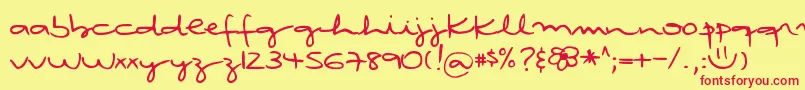 DjbRubiasTinyScript-Schriftart – Rote Schriften auf gelbem Hintergrund