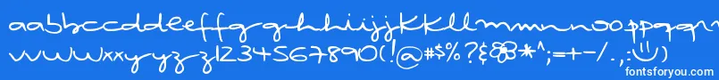 Weitere Informationen zur DjbRubiasTinyScript-Schriftart DjbRubiasTinyScript-Schriftart – Weiße Schriften auf blauem Hintergrund