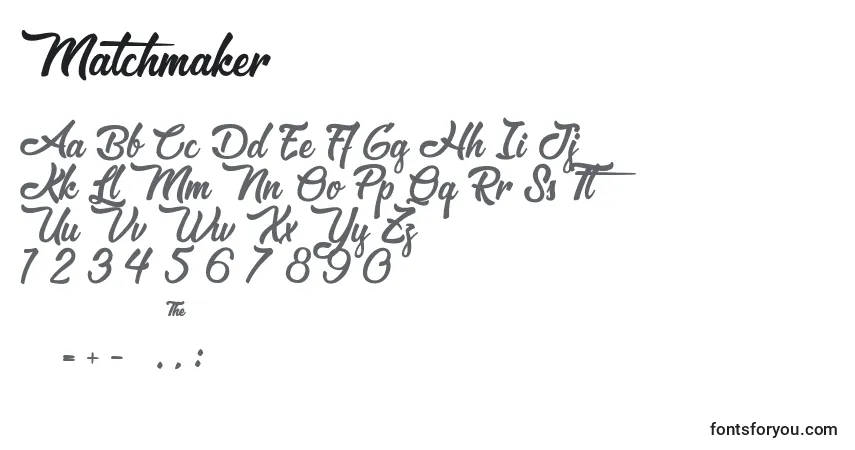 Czcionka Matchmaker – alfabet, cyfry, specjalne znaki