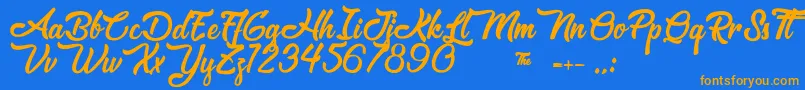 Matchmaker-Schriftart – Orangefarbene Schriften auf blauem Hintergrund