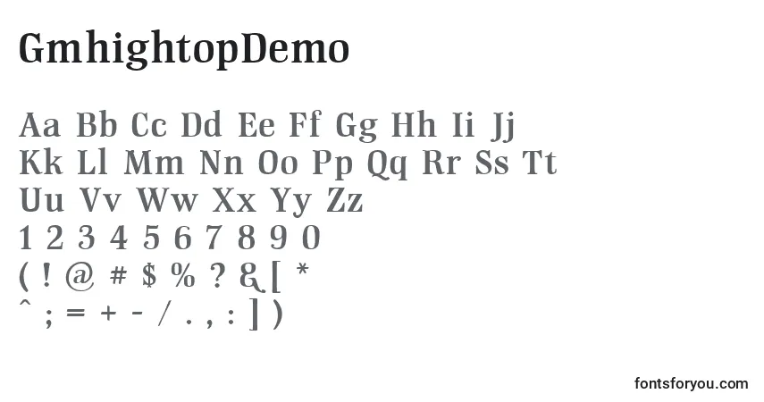 Шрифт GmhightopDemo – алфавит, цифры, специальные символы
