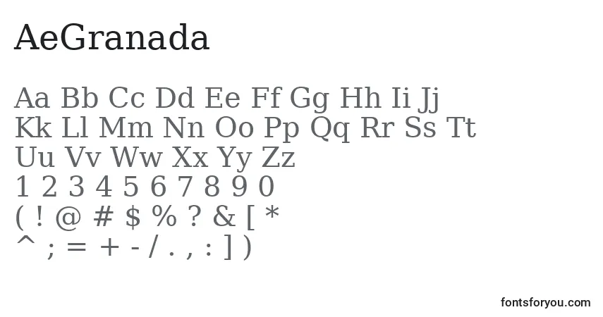 Шрифт AeGranada – алфавит, цифры, специальные символы