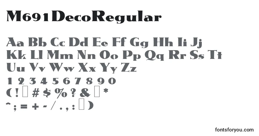 Czcionka M691DecoRegular – alfabet, cyfry, specjalne znaki