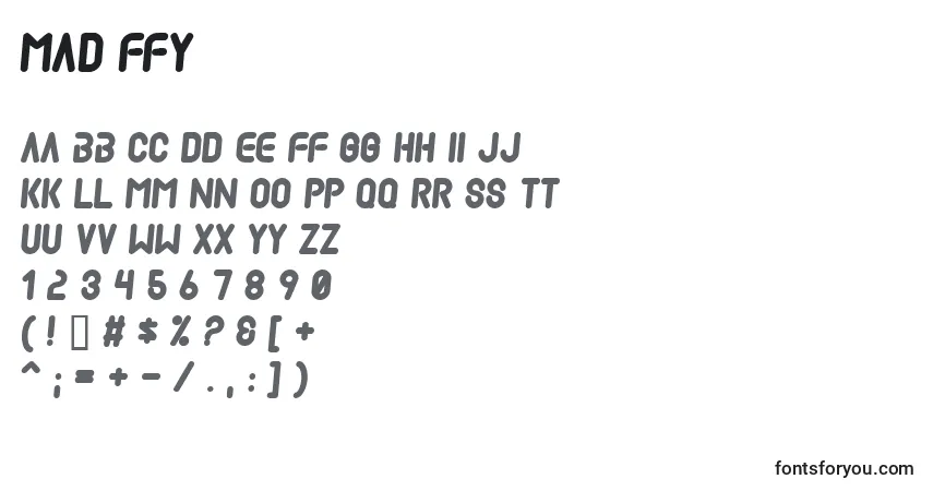 Czcionka Mad ffy – alfabet, cyfry, specjalne znaki