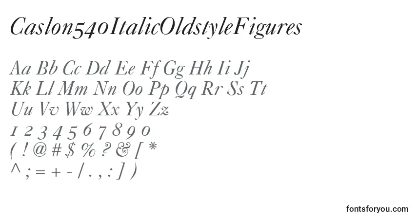 Шрифт Caslon540ItalicOldstyleFigures – алфавит, цифры, специальные символы