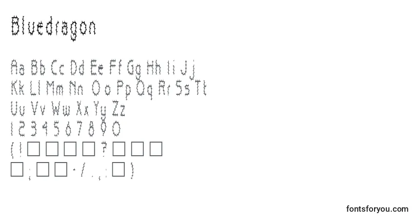 Czcionka Bluedragon – alfabet, cyfry, specjalne znaki