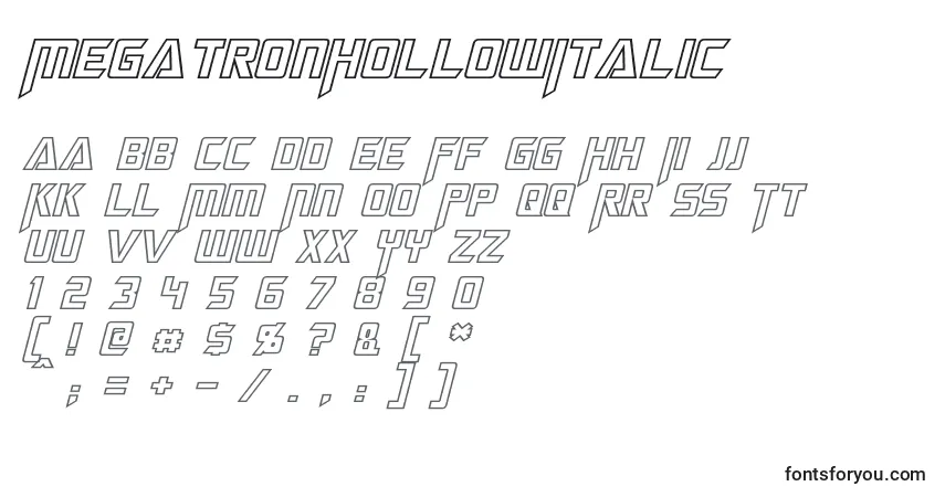 Schriftart MegatronHollowItalic – Alphabet, Zahlen, spezielle Symbole