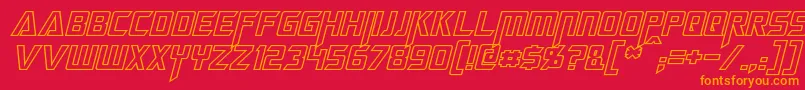 MegatronHollowItalic-Schriftart – Orangefarbene Schriften auf rotem Hintergrund