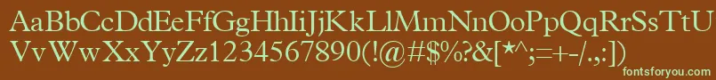 フォントTerminuslightsskRegular – 緑色の文字が茶色の背景にあります。