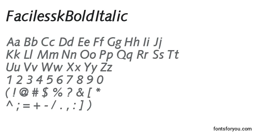 Шрифт FacilesskBoldItalic – алфавит, цифры, специальные символы