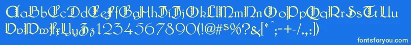 LautenbachZierversalien-fontti – keltaiset fontit sinisellä taustalla