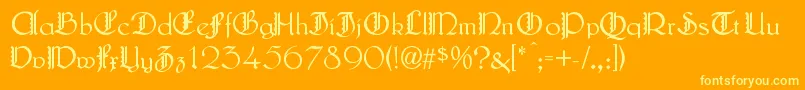 LautenbachZierversalien-fontti – keltaiset fontit oranssilla taustalla