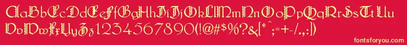 LautenbachZierversalien-fontti – keltaiset fontit punaisella taustalla