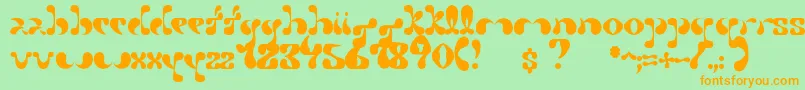 フォントPetal – オレンジの文字が緑の背景にあります。