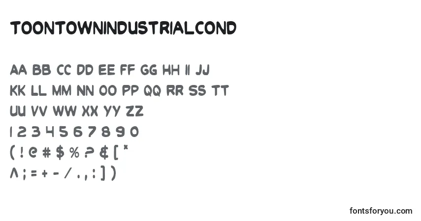 Шрифт ToonTownIndustrialCond – алфавит, цифры, специальные символы