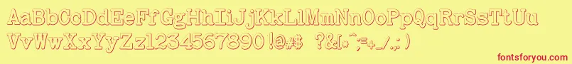 BaltimoretypewriterboldBeveled-Schriftart – Rote Schriften auf gelbem Hintergrund