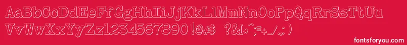 Weitere Informationen zur BaltimoretypewriterboldBeveled-Schriftart BaltimoretypewriterboldBeveled-Schriftart – Weiße Schriften auf rotem Hintergrund