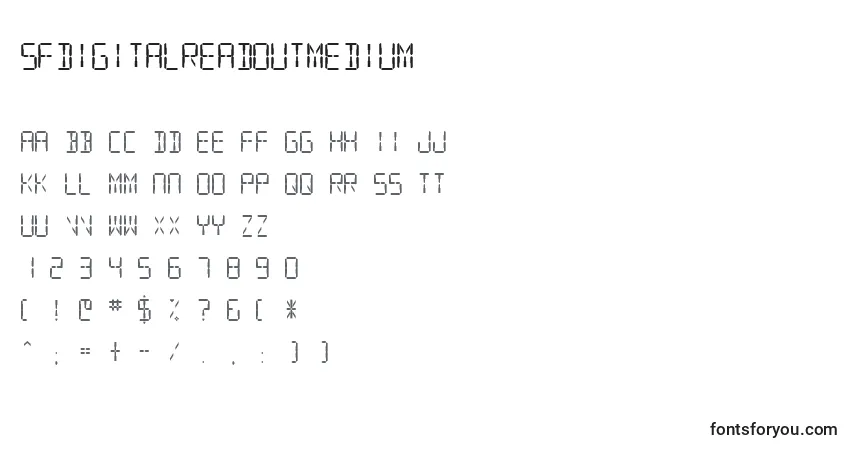 A fonte SfDigitalReadoutMedium – alfabeto, números, caracteres especiais