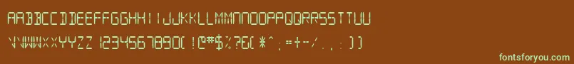 フォントSfDigitalReadoutMedium – 緑色の文字が茶色の背景にあります。