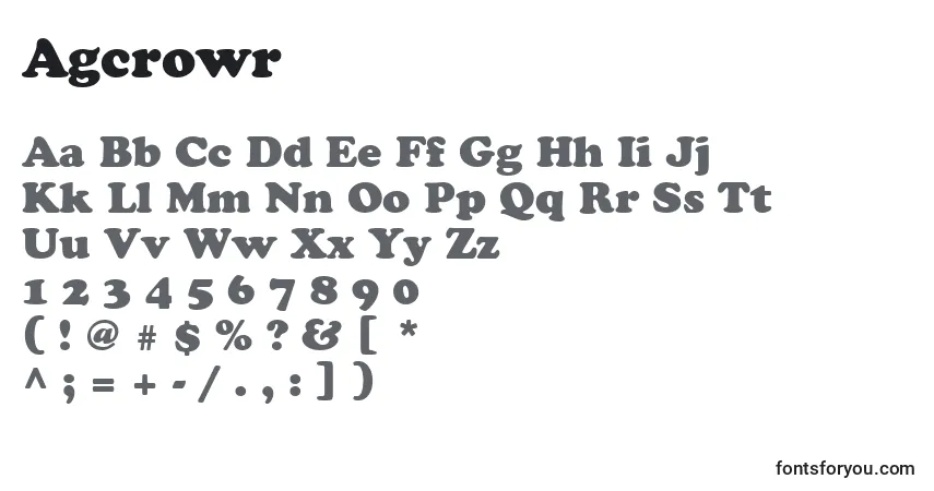 Czcionka Agcrowr – alfabet, cyfry, specjalne znaki