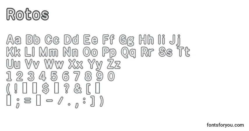 Шрифт Rotos – алфавит, цифры, специальные символы