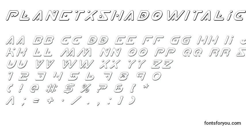 A fonte PlanetXShadowItalic – alfabeto, números, caracteres especiais