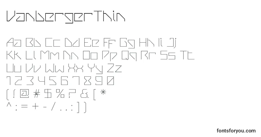 A fonte VanbergerThin – alfabeto, números, caracteres especiais