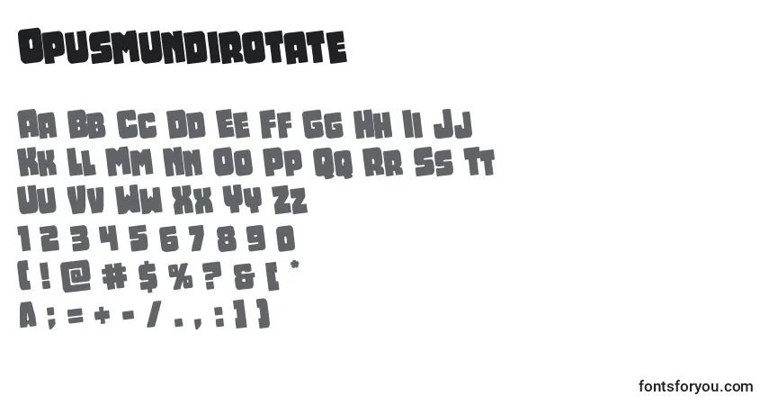 Czcionka Opusmundirotate – alfabet, cyfry, specjalne znaki