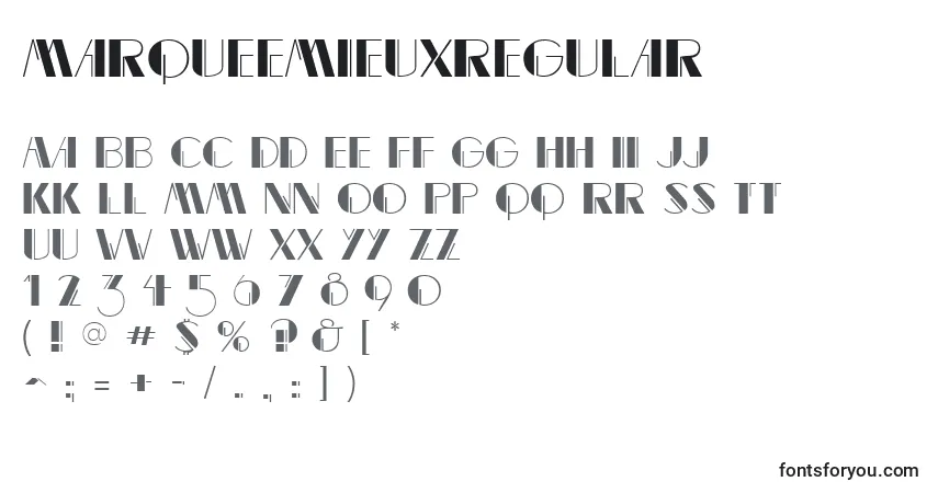 Czcionka MarqueemieuxRegular – alfabet, cyfry, specjalne znaki