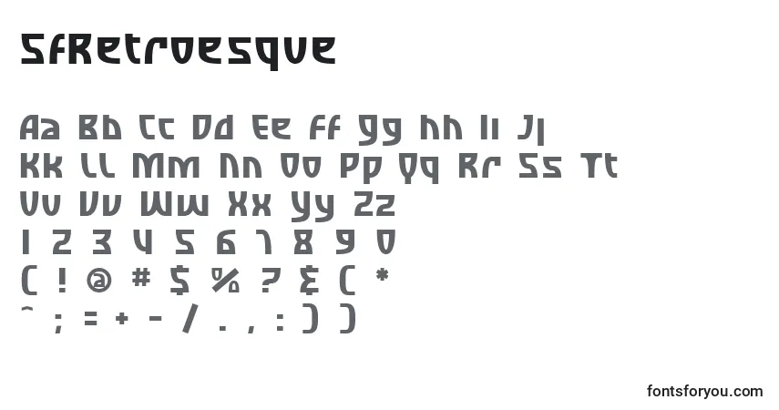 A fonte SfRetroesque – alfabeto, números, caracteres especiais